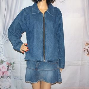 Cabela's Floral Pattern Jean Jacket Zip up Size L